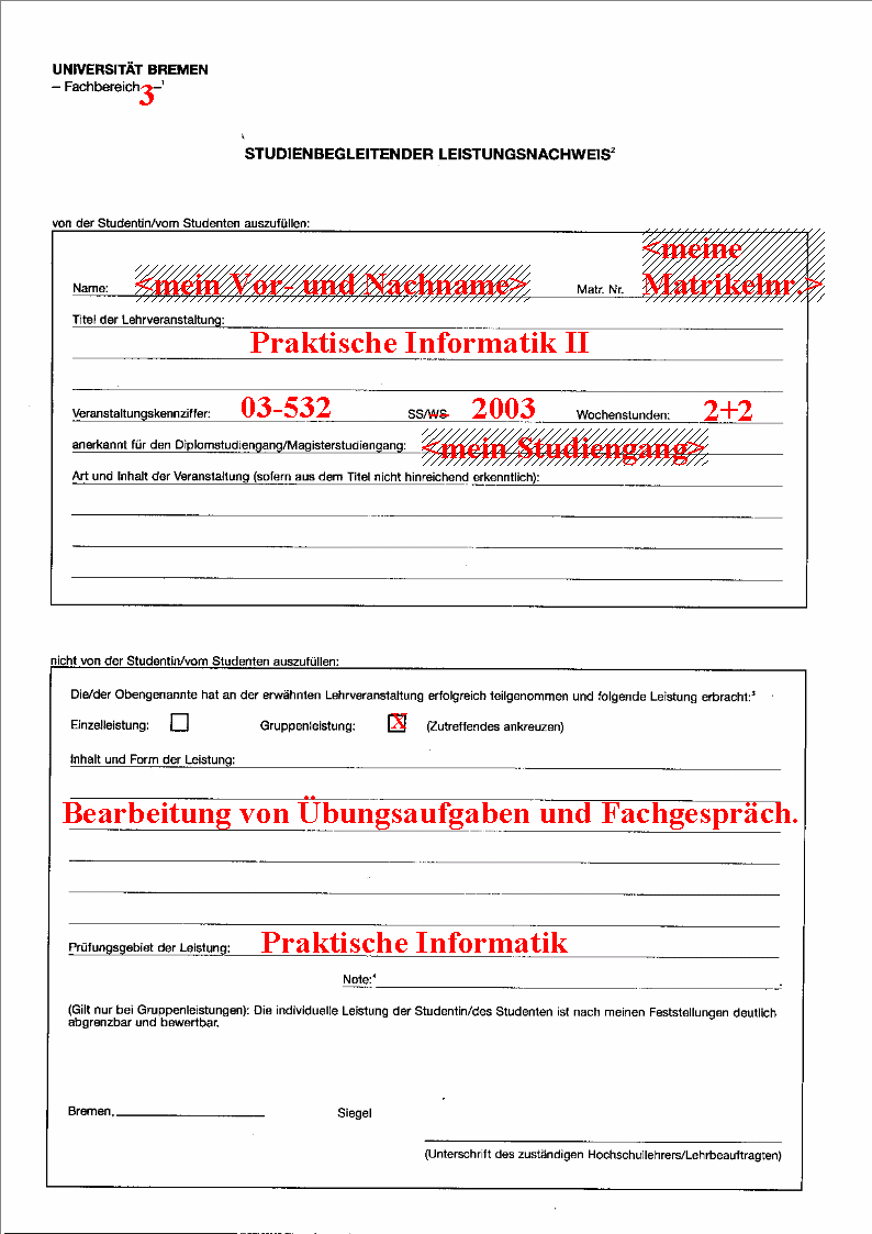 Muster für benotete
Leisungsnachweise